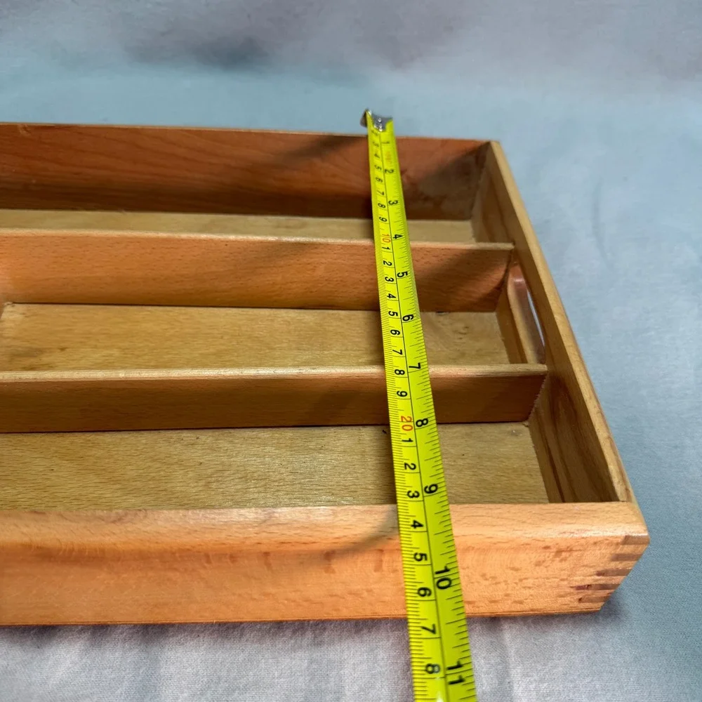 Vintage Wood Cutlery Divided Tray Organizer Silverware Drawer Romania Dovetail